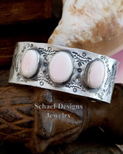 Schaef Designs 3 Stone Conch & Stamped Sterling Southwestern Cuff Bracelet | Arizona