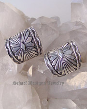 Hand Stamped Sterling Silver Concho Hoop Post Earrings | Schaef Designs Collectible Native American Pawn Southwestern & Equine Jewelry | Online upscale southwestern equine jewelry boutique gallery | San Diego CA  
