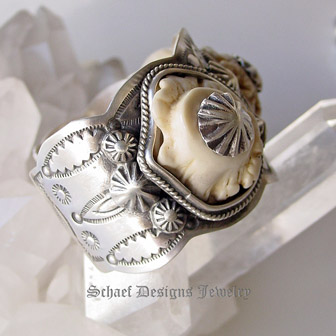 Schaef Designs deer antler crown & Sterling silver cuff bracelet | Collectible Native American Turquoise online Jewelry gallery | Schaef Designs Collectible artisan handcrafted Southwestern & Equine Jewelry | San Diego CA