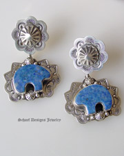 Denim Lapis & sterling silver Bear Earrings | Schaef Designs Southwestern & Equine Jewelry | Online upscale southwestern equine jewelry boutique gallery | San Diego CA 