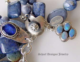 Dumortierite Blue Coral  Australian & Boulder Opal & sterling silver collectible native american charms bracelet necklace with vintage & pawn charms | Vintage Revival Collection | online upscale Southwestern Native American jewelry gallery boutique | Schaef Designs Southwestern Equine Jewelry | San Diego, CA   