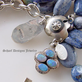 Dumortierite Blue Coral  Australian & Boulder Opal & sterling silver collectible native american charms bracelet necklace with vintage & pawn charms | Vintage Revival Collection | online upscale Southwestern Native American jewelry gallery boutique | Schaef Designs Southwestern Equine Jewelry | San Diego, CA   