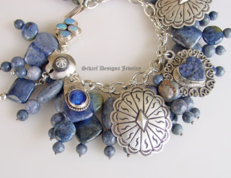 Dumortierite Blue Coral  Australian & Boulder Opal & sterling silver collectible native american charms bracelet necklace with vintage & pawn charms | Vintage Revival Collection | online upscale Southwestern Native American jewelry gallery boutique | Schaef Designs Southwestern Equine Jewelry | San Diego, CA    