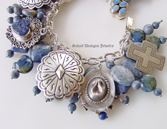Dumortierite Blue Coral  Australian & Boulder Opal & sterling silver collectible native american charms bracelet necklace with vintage & pawn charms | Vintage Revival Collection | online upscale Southwestern Native American jewelry gallery boutique | Schaef Designs Southwestern Equine Jewelry | San Diego, CA   