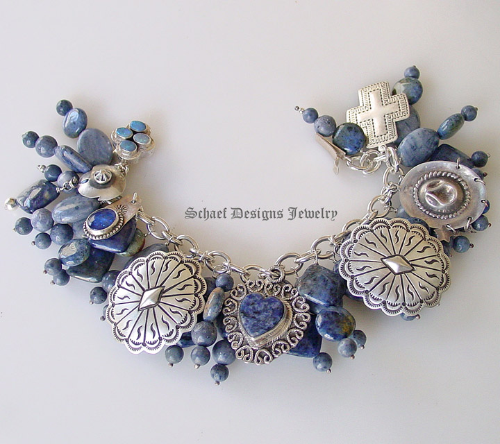  Dumortierite Blue Coral  Australian & Boulder Opal & sterling silver collectible native american charms bracelet necklace with vintage & pawn charms | Vintage Revival Collection | online upscale Southwestern Native American jewelry gallery boutique | Schaef Designs Southwestern Equine Jewelry | San Diego, CA 
 