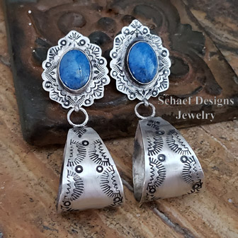 Schaef Designs Southwestern denim lapis & hand stamped sterling silver hoop post earrings | Southwestern basics collection | Arizona  