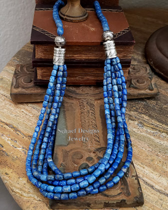 Schaef Designs denim lapis and sterling silver tube bead multi strand long necklace | Arizona