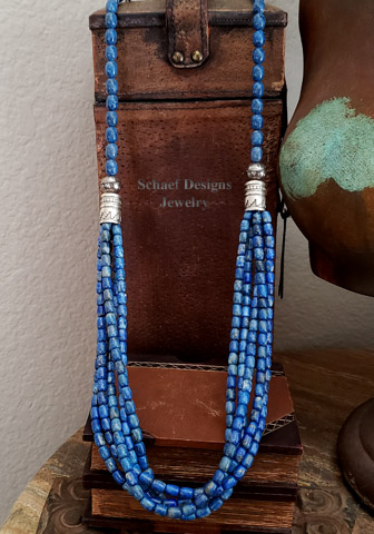 Schaef Designs denim lapis and sterling silver tube bead multi strand long necklace | Arizona