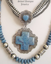  Schaef Designs Denim Lapis & Sterling Silver Southwestern Square Cross & Heart Pendant | New Mexico