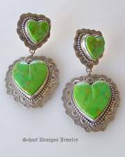 Mojave Green Double Heart Dangle Earrings | Schaef Designs Southwestern Turquoise Jewelry| San Diego, CA 