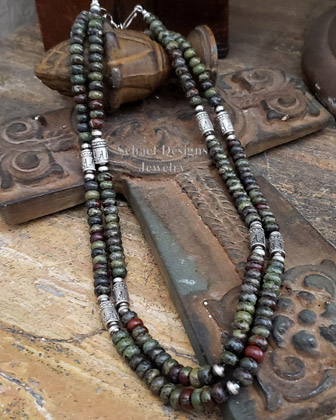  Schaef Designs Dragonblood Jasper & sterling silver tube bead necklace set | Arizona 
