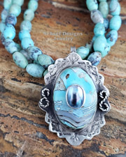  Schaef Designs Blue Dragonskin Agate with Stacked Pearl Shell & Sterling Silver Pendant | Arizona