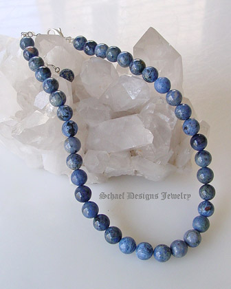 Denim dumortierite single strand Necklace for Schaef Designs Gary G Rocki Gorman Pendants | upscale online Southwestern Equine Native American Jewelry gallery boutique | Schaef Designs artisan handcrafted Jewelry | San Diego, CA 