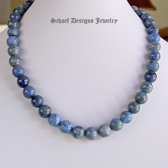 Denim dumortierite single strand Necklace for Schaef Designs Gary G Rocki Gorman Pendants | upscale online Southwestern Equine Native American Jewelry gallery boutique | Schaef Designs artisan handcrafted Jewelry | San Diego, CA 