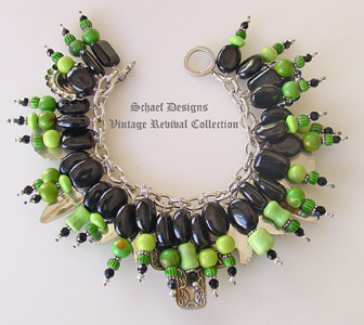 Gaspeite Black Onyx bracelet | Vintage Revival Jewelry Collection| Navajo Zuni | Native American Charms | Schaef Designs Jewelry | San Diego,