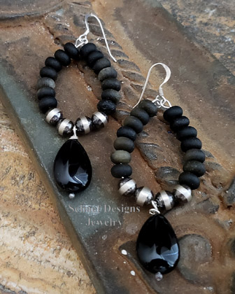 Schaef Designs Gold Obsidian Navajo Pearl onyx Hoop wire earrings | Arizona 