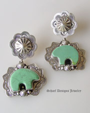  Variscite Bear & stamped sterling silver dangle earrings | online upscale native american jewelry boutique gallery| Schaef Designs Southwestern Jewelry | San Diego, CA 