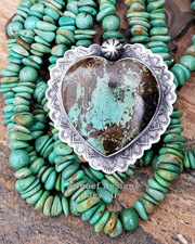 Schaef Designs Green Brown Turquoise & Stamped Sterling Silver Southwestern Heart Pendant | New Mexico