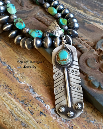 Schaef Designs Kingman turquoise & sterling silver Southwestern feather pendant | Arizona 