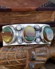 Schaef Designs 3 Stone Green Jasper & Sterling Silver Southwestern Cuff 
Bracelet | Arizona