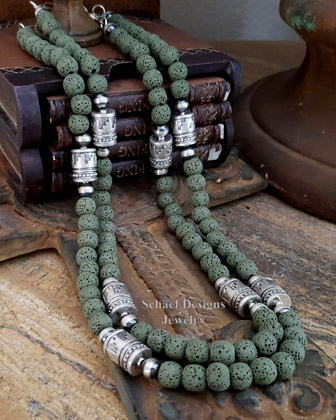  Schaef Designs green lava & sterling silver tube bead necklace set | Arizona 