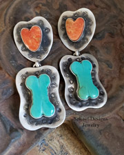 Schaef Designs Turquoise & Apple Coral Heart Bone post Earrings | All Rights Reserved Copyright | New Mexico 