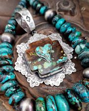 Schaef Designs Hubei Turquoise Square Cross Stacked Heart & Sterling Silver Southwestern Pendant | Arizona