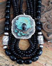 Schaef Designs Hubei Turquoise Black Onyx & Sterling Silver Southwestern Square Cross Pendant | Arizona