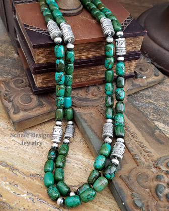 Schaef Designs Hubei Turquoise & Sterling Silver Tube Bead Southwestern Basics Necklace Set | Arizona 