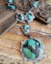 Schaef Designs Hubei Turquise & Stamped Sterling Silver Station Necklace & Pendant | Arizona