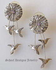  Southwestern Sterling Silver hummingbird fetish & flower with amethyst Post  Earrings | upscale online Native American Southwestern Equine Jewelry gallery boutique | Schaef Designs artisan hand-crafted jewelry | San Diego CA