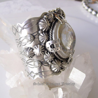 Schaef Designs Fox Hunt Scene Bridle Rosette & Sterling silver cuff bracelet | Collectible Native American Turquoise online Jewelry gallery | Schaef Designs Collectible artisan handcrafted Southwestern & Equine Jewelry | San Diego CA 