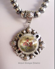 Schaef Designs Fox Hunt Scene Bridle Rosette & Sterling silver pendant & necklace | Collectible Native American Turquoise online Jewelry gallery | Schaef Designs Collectible artisan handcrafted Southwestern & Equine Jewelry | San Diego CA 