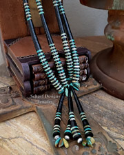  Schaef Designs 2 Strand Long Ignite & Turquoise Sterling Silver Jacla Heishi Southwestern Necklace | Arizona 