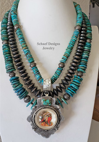 Schaef Designs Indian Chief & Turquoise Southwestern Pendant | Arizona 