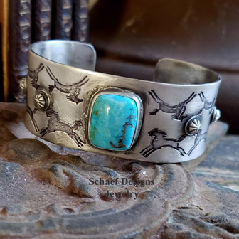 Schaef Designs Nacosari Turquoise & Stamped Sterling Silver Old Style Cuff Bracelet | Arizona
