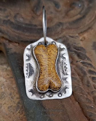 Schaef Designs Fred Harvey style jasper dog bone on hand stamped sterling silver dog tag pendant | Arizona 