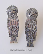  Unsigned Stamped Sterling Silver Kachina Earrings | Native American Turquoise Jewelry | Schaef Designs Collectible artisan handcrafted Southwestern & Equine Jewelry | San Diego CA 