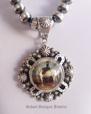 Schaef Designs Lady on Horseback Bridle Rosette & Sterling silver pendant | Schaef Designs artisan handcrafted Southwestern, Native American & Equine Jewelry | Online upscale southwestern equine jewelry boutique gallery | San Diego CA  