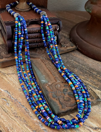 Schaef Designs Lapis Confetti & Sterling Silver  5 Strand Long Multi Necklace | Arizona
