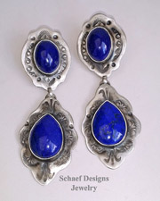  Lapis & sterling silver artist signed LB long dangle Earrings | upscale online Native American Southwestern Equine Jewelry gallery boutique | Schaef Designs artisan hand-crafted jewelry | San Diego CA