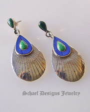  Lapis Malachite & Sterling Silver Old Pawn dangle post earrings | Schaef Designs Native American Collectible Southwestern Turquoise & Equine Jewelry | San Diego CA 