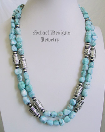Schaef Designs Larimar & sterling silver tube & bench bead southwestern necklace set | Southwestern Basics Collection | New Mexico 