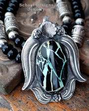 Schaef Designs Variscite Black Onyx & Stamped Sterling Silver Pendant | Arizona