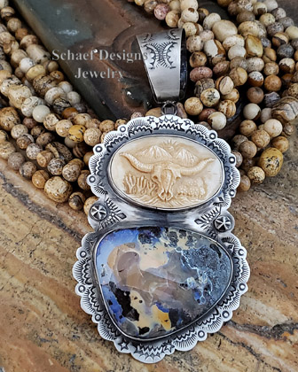 Schaef Designs Southwestern Carved longhorn boulder opal & sterling silver pendant | Arizona