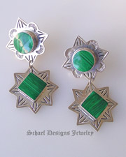 Malachite & Sterling Silver Vintage Post Dangle Earrings | Mexico | Upscale online Southwestern, Equine, & Native American Jewelry Gallery Boutique | Schaef Designs artisan handcrafted Jewelry | San Diego CA