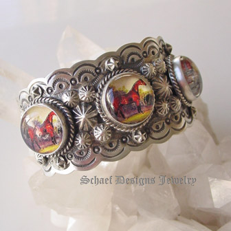   Schaef Designs Mini Horse Bridle Rosette & Sterling silver cuff bracelet | Schaef Designs artisan handcrafted Southwestern, Native American & Equine Jewelry | Online upscale southwestern equine jewelry boutique gallery | San Diego CA  