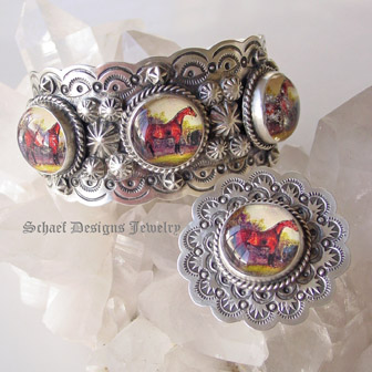 Schaef Designs Mini Horse Bridle Rosette & Sterling adjustable ring  | Schaef Designs artisan handcrafted Southwestern, Native American & Equine Jewelry | Online upscale southwestern equine jewelry boutique gallery | San Diego CA 