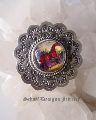 Schaef Designs Mini Horse Bridle Rosette & Sterling adjustable ring  | Schaef Designs artisan handcrafted Southwestern, Native American & Equine Jewelry | Online upscale southwestern equine jewelry boutique gallery | San Diego CA 