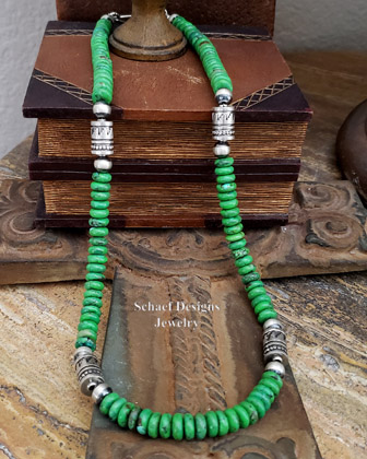 Schaef Designs mojave green turquoise & sterling silver tube bead necklace set | Southwestern Basics Collection | New Mexico 